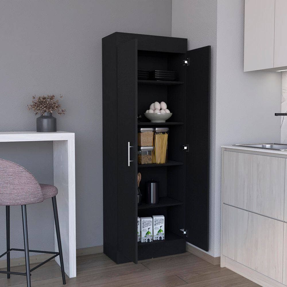 Tahanbath 23.60 in. W x 11.90 in. D x 66.80 in. H Black Particle Board Freestanding Linen Cabinet w/2-Doors in Black (2)
