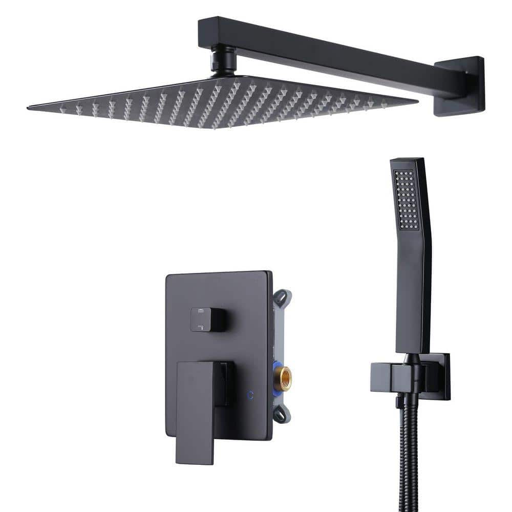 AVITAS Single Handle 2-Spray Shower Faucet Set 1.8 GPM 10 in. Rain Shower Head and Handheld Spray with Valve in. Matte Black