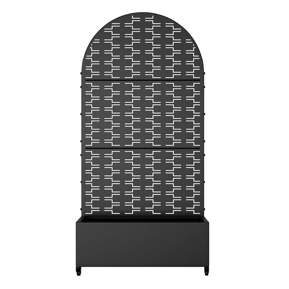 Lirago 72 in. H x 35 in. W Arch Black Outdoor Metal Privacy Screen Planter Box Wall Decor in Brick Pattern (1)