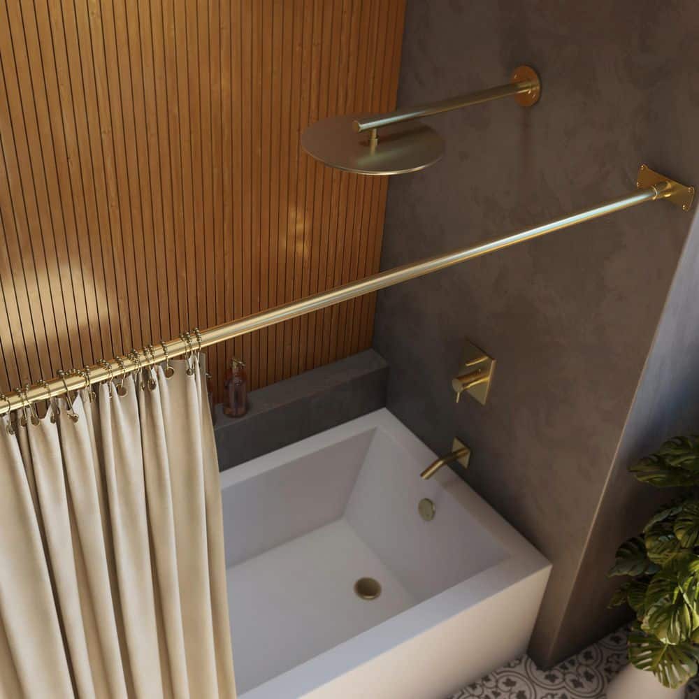 DreamLine Linea 60 in. L Brass Tarnish Resistant Single Straight Shower Curtain Rod in Brushed Brass (2)