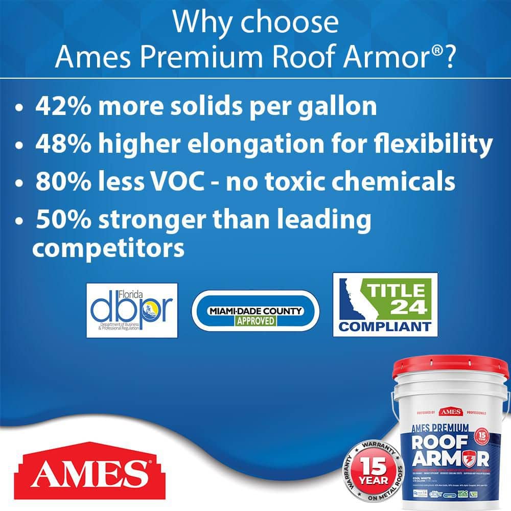 Ames Premium Roof Armor 5 gal. 100% Acrylic White Elastomeric and Reflective Roof Coating (2)