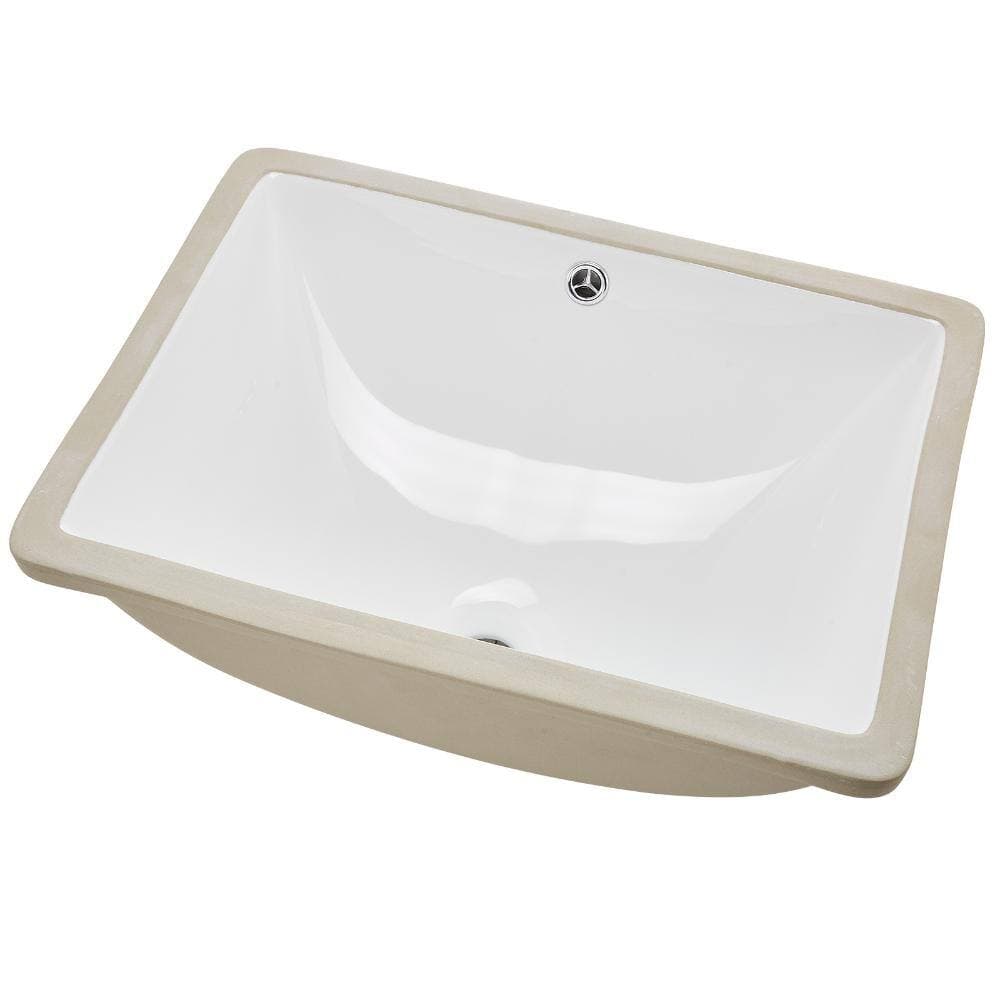 HONGGE Undermount Bathroom Sink, 20.28 in. Rectangular White Ceramic Basin with Overflow Hole, Under Counter for Vanity (2)