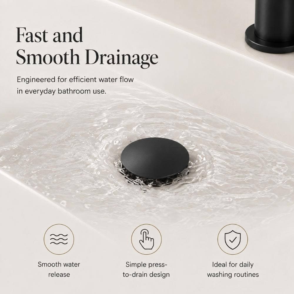 WIZ Stainless Steel Bathroom Sink Pop-Up Drain With Overflow with Brass Cap in Matte Black (2)