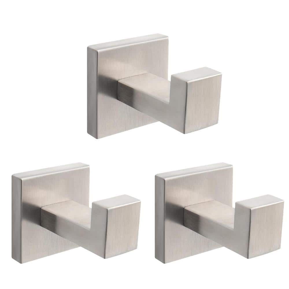 Unbranded 3-Pack SUS304 Stainless Steel Square Wall-Mounted Robe and Towel Hook for Bathroom in Brushed Nickel