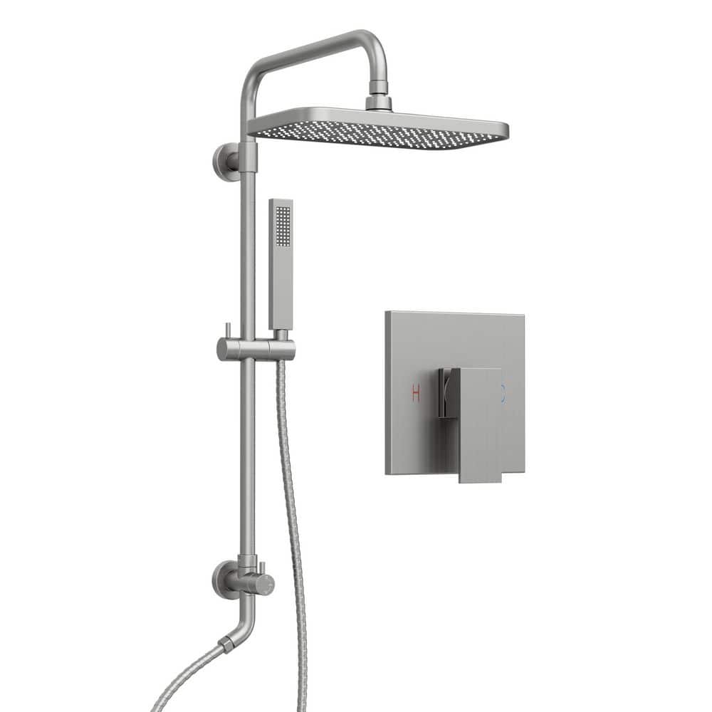 YAWWALK Single Handle 3-Spray Rectangle High Pressure Wall Bar Shower Faucet System 2.5 GPM with 2 Modes Head in Brushed Nickel (1)