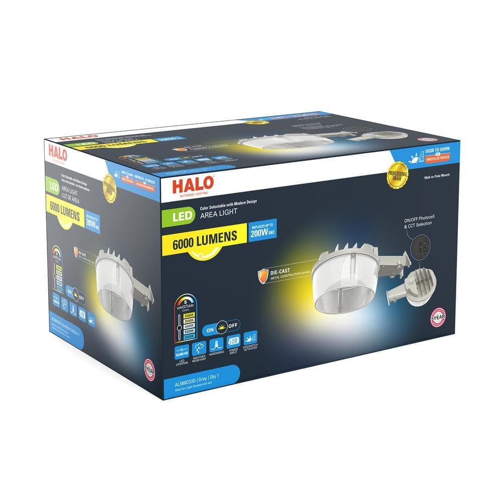 HALO ALS 200-Watt Equivalent 6000 Lumen Gray Finish Dusk to Dawn Integrated LED Area Light/Flood Light (3)