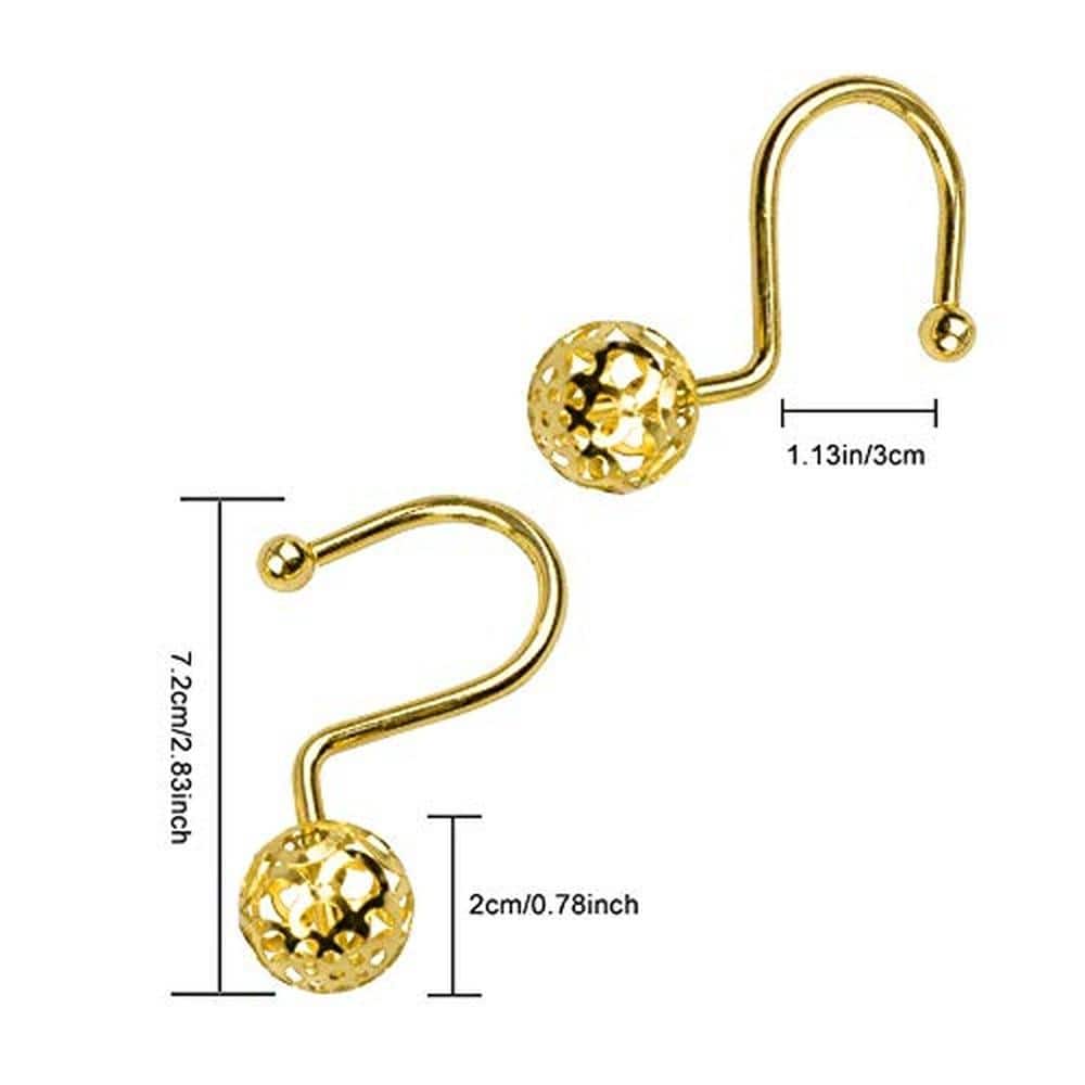 Unbranded Set of 12 Gold Stainless Steel Hollow Ball Shower Curtain Hooks for Bathroom Rod (3)
