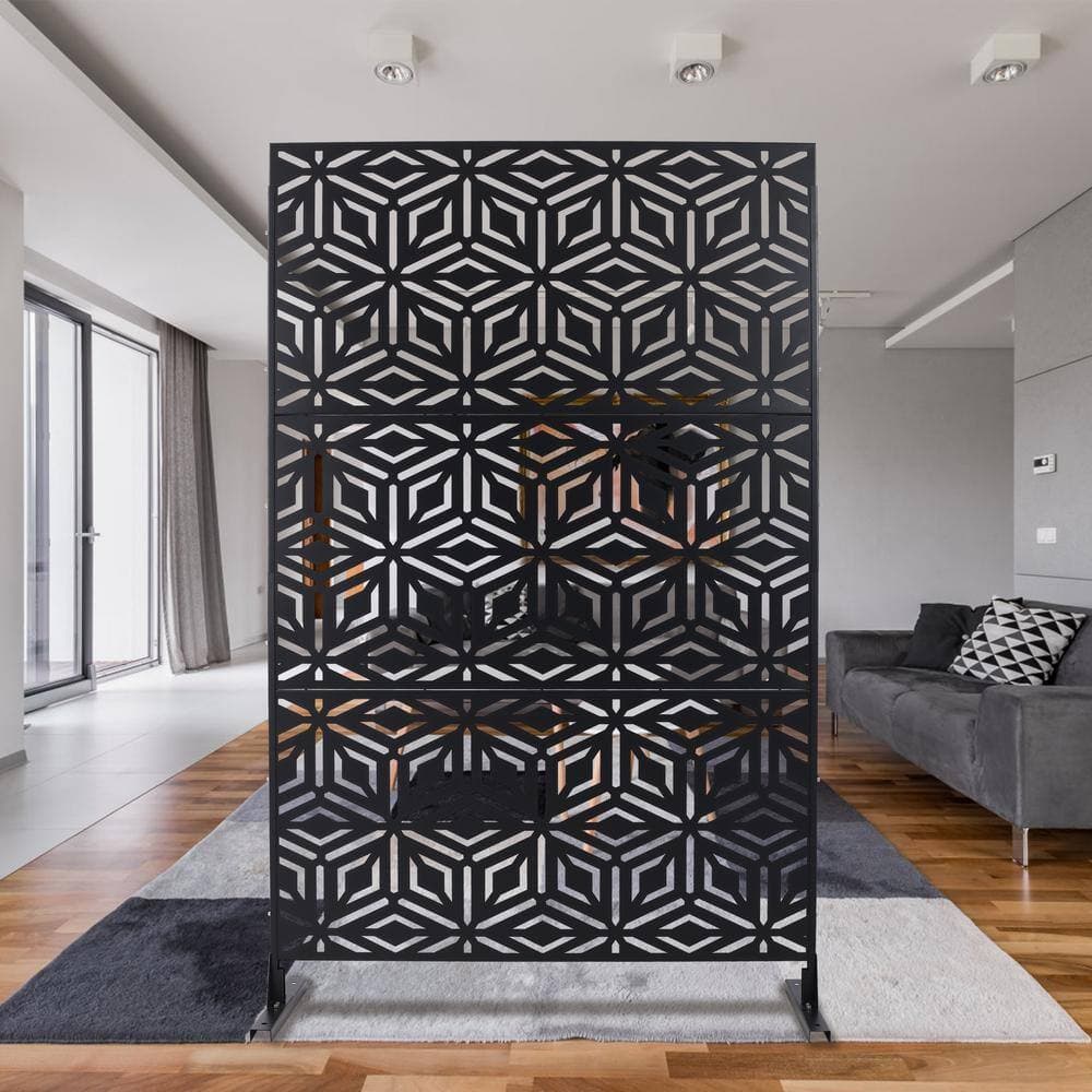 Sudzendf Outdoor and Indoor Freestanding Decorative Privacy Screen Metal Privacy Screen, Fence Panels in Black (2)
