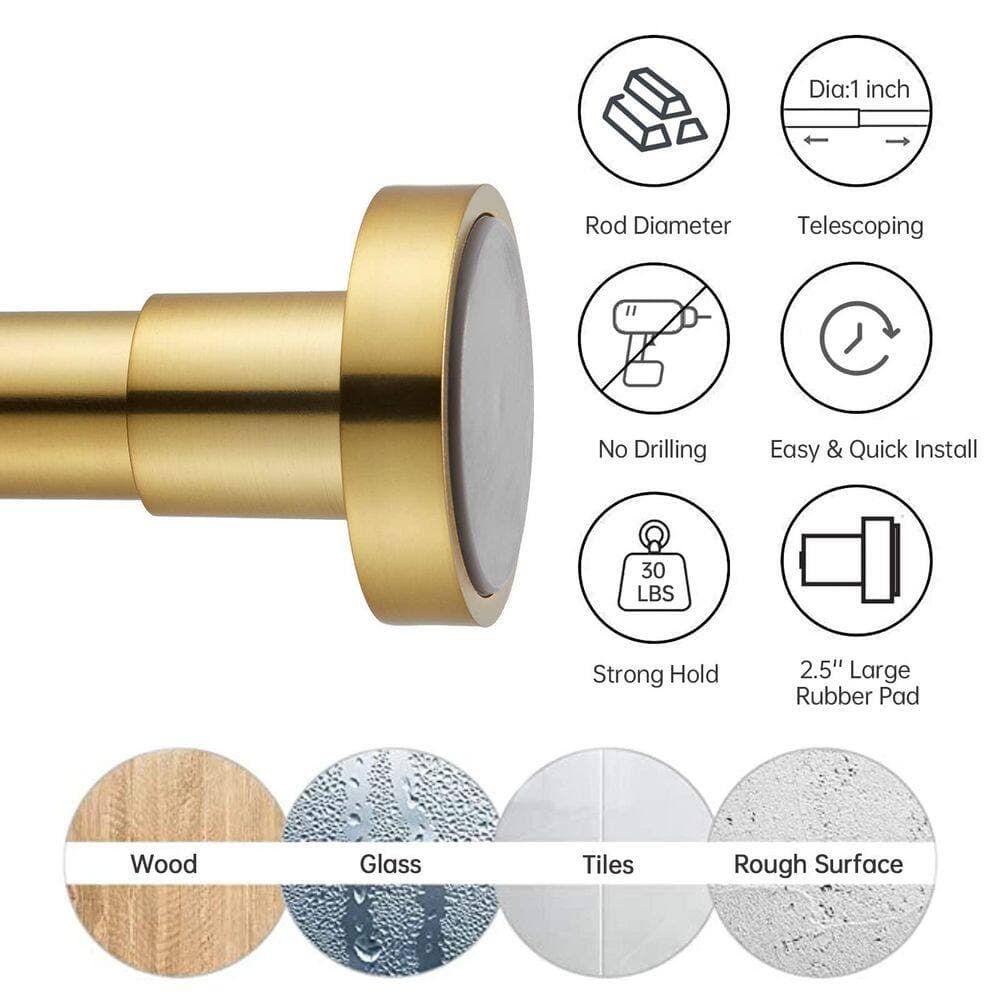 Wudkey 1-Piece Shower Curtain Rod in Gold, 43 in. -73 in. Non-Slip Spring Tension Shower Rod (3)