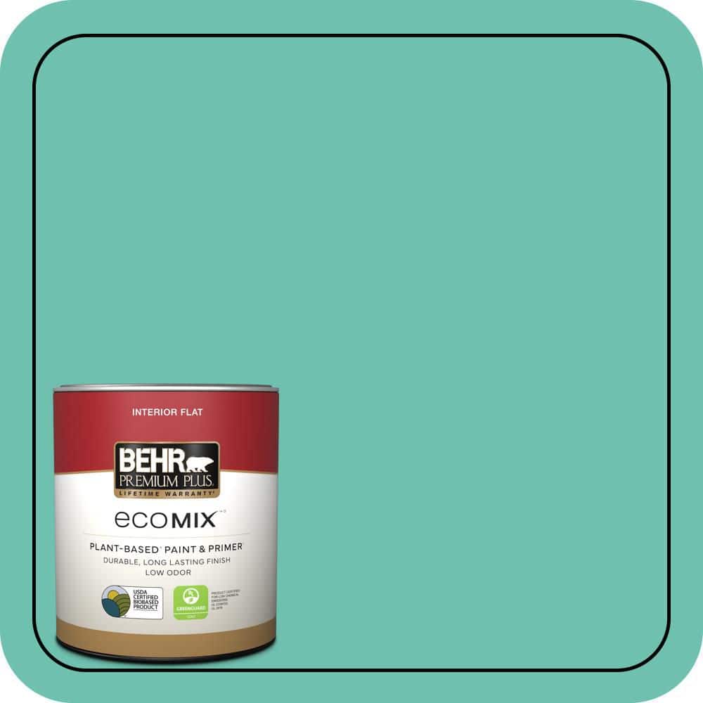 BEHR PREMIUM PLUS 1 qt. #P440-4 March Aquamarine Flat EcoMix Plant-Based Interior Paint & Primer (1)