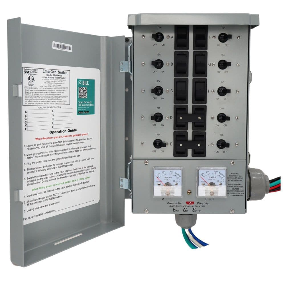 Connecticut Electric Emergen 50 Amp 10-Circuits G2 Manual Transfer Switch