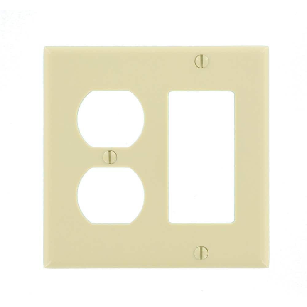 Leviton 2-Gang Ivory 1-Decora/Rocker / 1-Duplex Outlet/Receptacle Plastic Standard Wall Plate (1-Pack) 80455-I (2)
