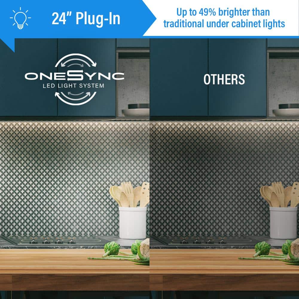 Feit Electric 20.5 in. (Fits 24 in. Cabinet) Plug-in White Dimmable Integrated LED Color Changing CCT Onesync Under Cabinet Light Bar (4)