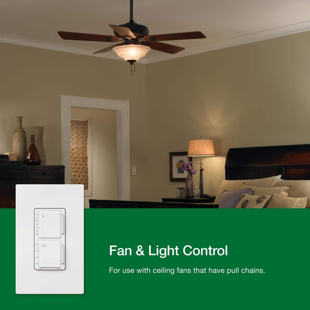 Lutron Maestro Fan Control and Light Dimmer for Dimmable LED and Incandescent Bulbs, 75W/Single-Pole, White (MACL-LFQH-WH) (2)