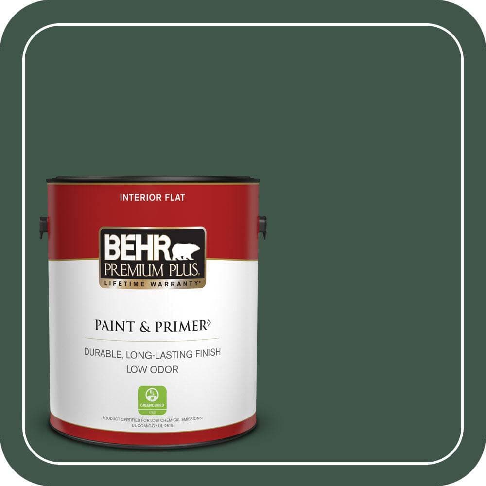 BEHR PREMIUM PLUS 1 gal. #470F-7 Deep Jungle Flat Low Odor Interior Paint & Primer (1)