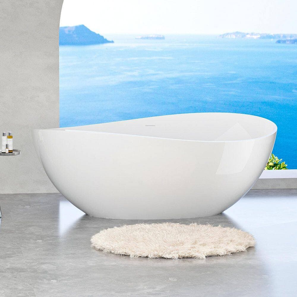 LIVACA 63 in. x 37.4 in. Soaking Freestanding Bathtub with Center Drain in Glossy White Durable Construction (3)
