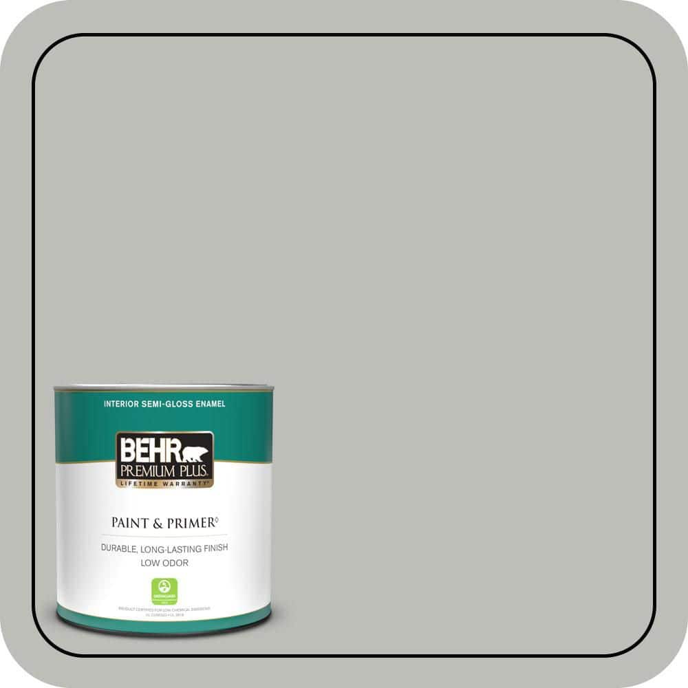 BEHR PREMIUM PLUS 1 qt. #PPU24-17 Hailstorm Gray Semi-Gloss Enamel Low Odor Interior Paint & Primer