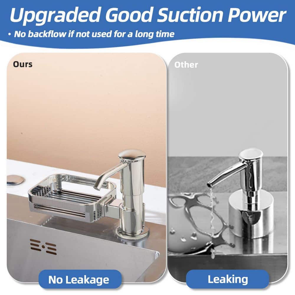 Wudkey Brushed Nickel Soap Dispenser for Sink, Built in Soap Dispenser Pump with Sponge Holder and 38 in. Extension Tube Kit (3)
