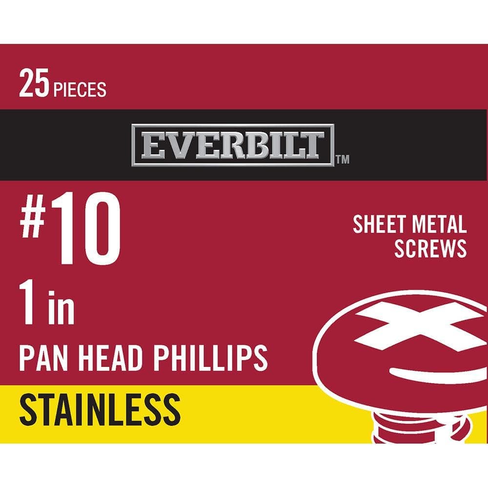 Everbilt #10 x 1 in. Phillips Pan Head Stainless Steel Sheet Metal Screw (25-Pack) (1)