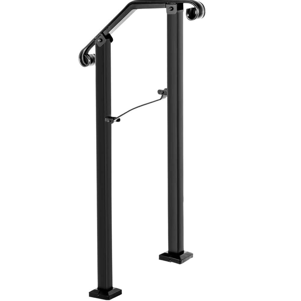 SVOPES 38.5 in. H x 11.8 in. W, Black Wrought Iron Railing for Outdoor Use, Flexible Porch Stair Handrail, Stair Railing Kit (1)