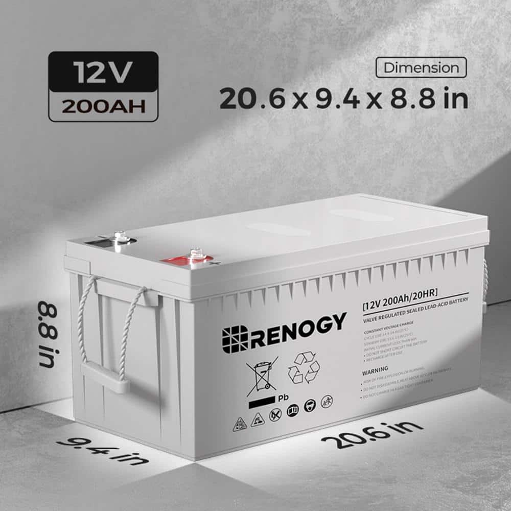 Renogy Deep Cycle AGM Battery 12-Volt 200Ah Safe Charge Most Home Appliances for RV, Off-Grid Solar System, Maintenance-Free (3)