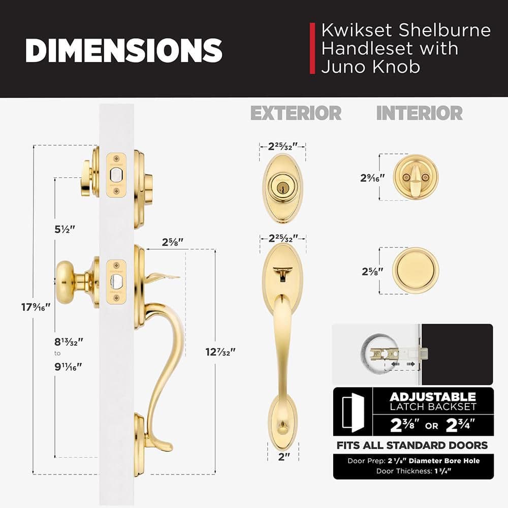 Kwikset Shelburne Polished Brass Single Cylinder Door Handleset with Interior Juno Doorknob featuring SmartKey Security (3)