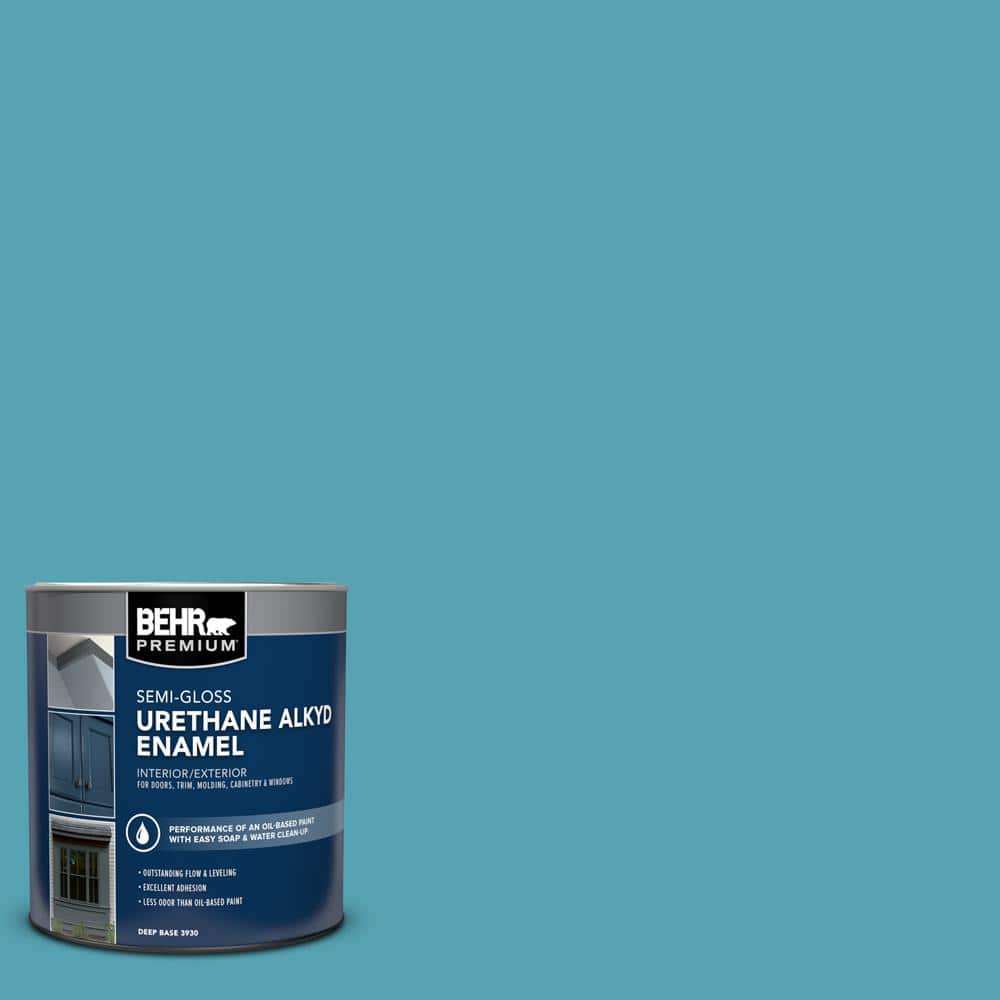BEHR PREMIUM 1 qt. #M470-5 Explorer Blue Urethane Alkyd Semi-Gloss Enamel Interior/Exterior Paint (1)