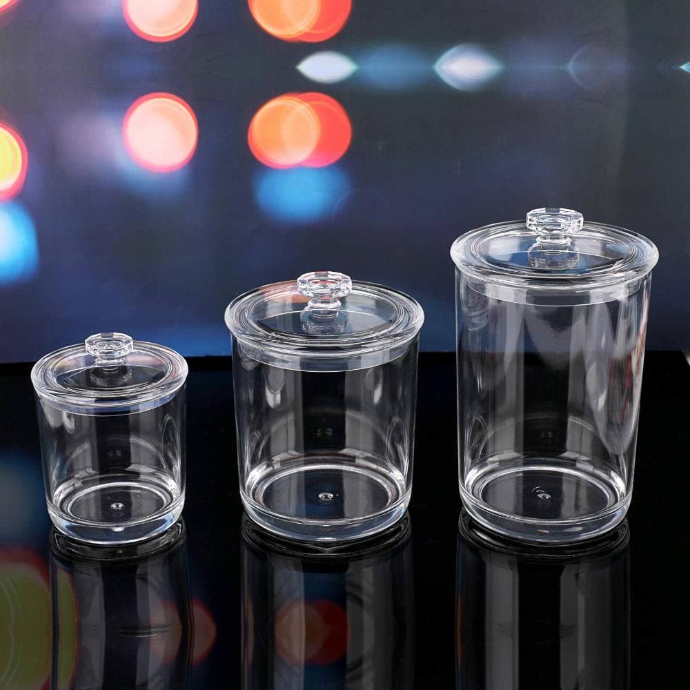 Unbranded Clear Plastic Apothecary Jar Set with Lids for Bathroom Storage, 60/30/15 oz, Acrylic, 7.5 in H Jars (3)