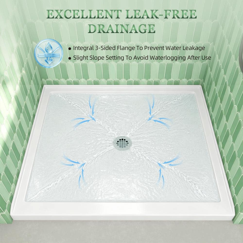 NTQ 34 in. 34 in. Acrylic Single Threshold Alcove Floor Rectangular Shower Pan Base with Drain (4)