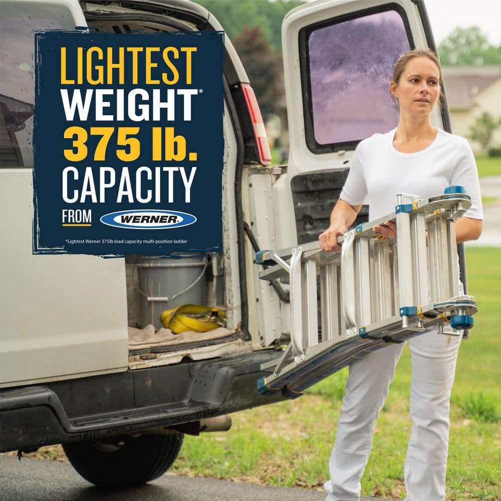 Werner 5 in 1 Multi Position Pro Reach Aluminum Adjustable Multi Position Ladder, 375 lb. Load Capacity Type IAA Duty (4)