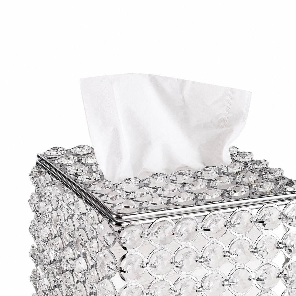Unbranded Crystal Square Tissue Box Cover Decorative Holder, Sparkling Cube for Bathroom Dresser, Silver 7.09 (3)