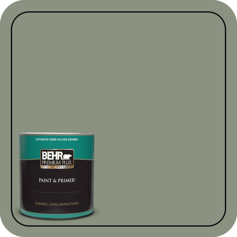 BEHR PREMIUM PLUS 1 qt. #N390-5 Eucalyptus Wreath Semi-Gloss Enamel Exterior Paint & Primer