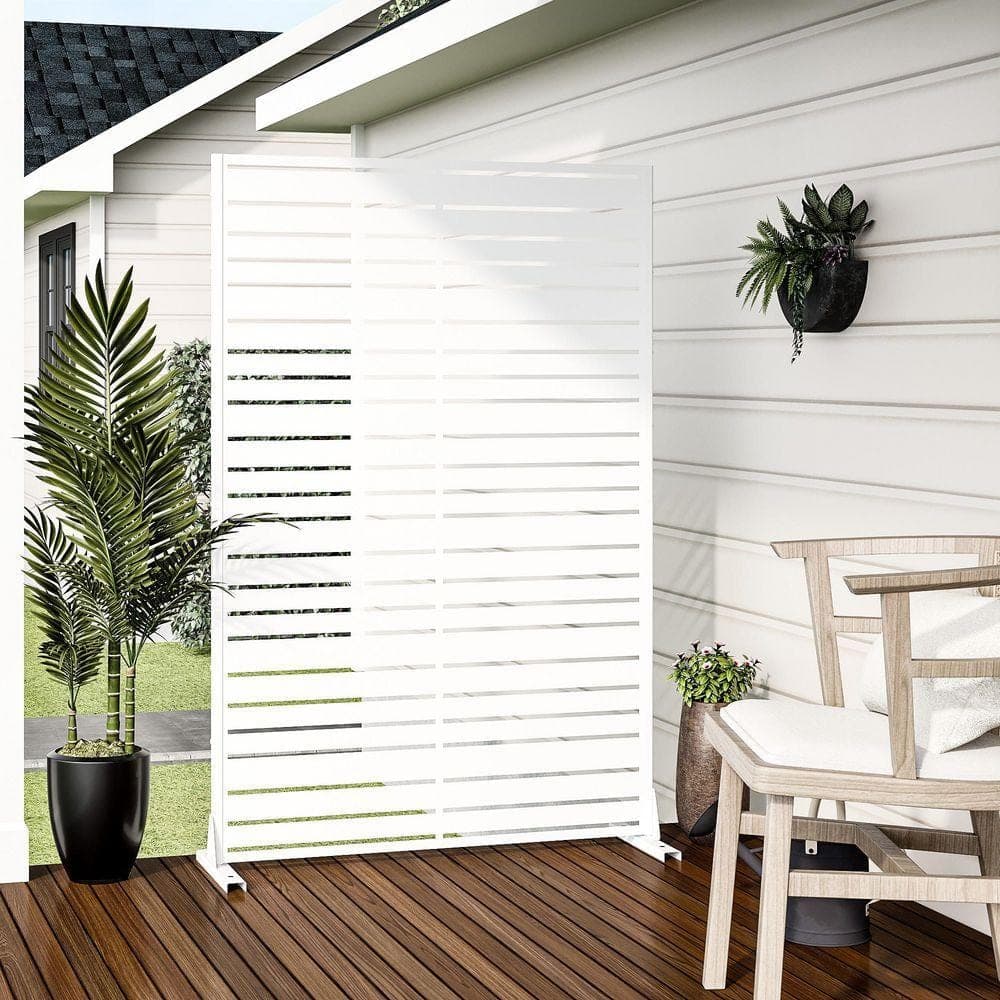 Lirago 72 in. x 47 in. Outdoor Metal Privacy Screen Garden Fence in White (1)