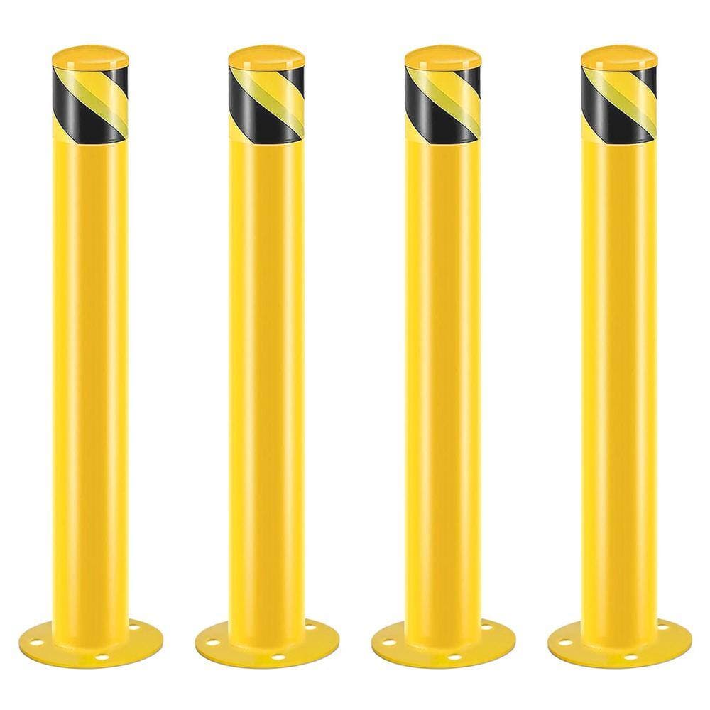 Amucolo 36 in. x 3.5 in. Yellow Powder Coated Steel Safety Bollard Post Parking Post with Anchor Bolts (4-Pieces) (1)