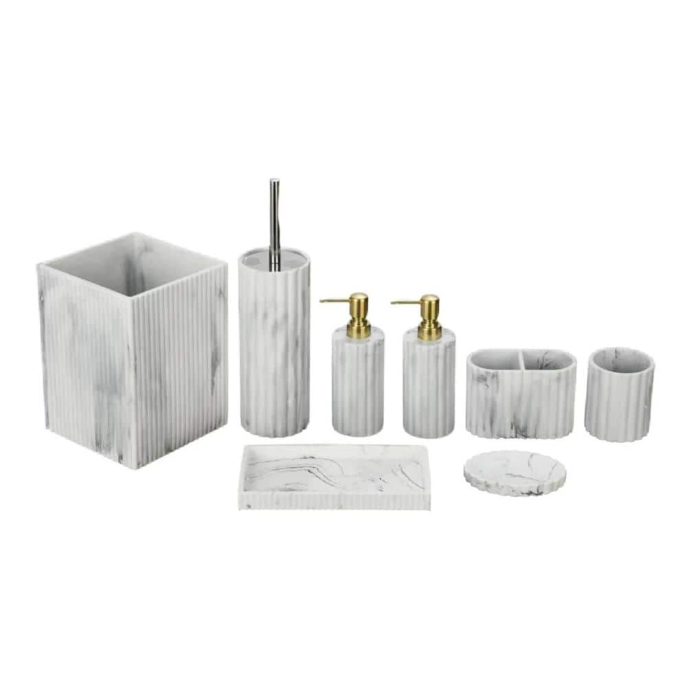 J&V TEXTILES 8 Piece Resin Bathroom Accessories Set