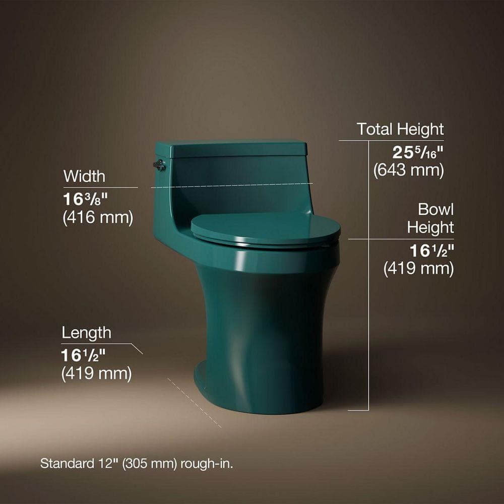 KOHLER San Souci 12 in. 1-Piece Single Flush: 1.28 GPF Single Flush Elongated Toilet in Teal (3)