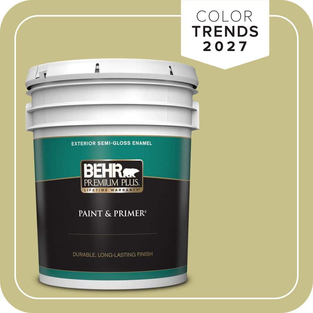 BEHR PREMIUM PLUS 5 gal. #PPU9-11 Wheat Grass Semi-Gloss Enamel Exterior Paint & Primer