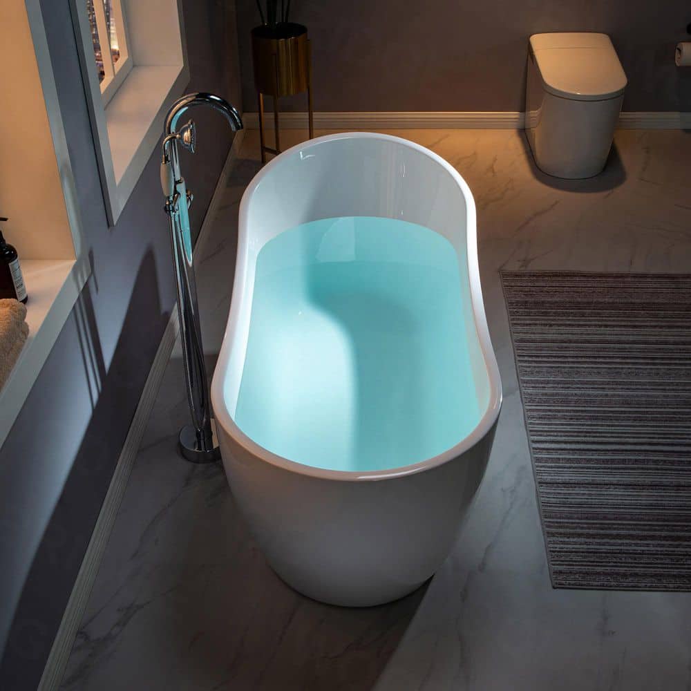 WOODBRIDGE Trenton Acrylic FlatBottom Single Slipper Bathtub with Brushed Gold Overflow and Drain Included White (4)