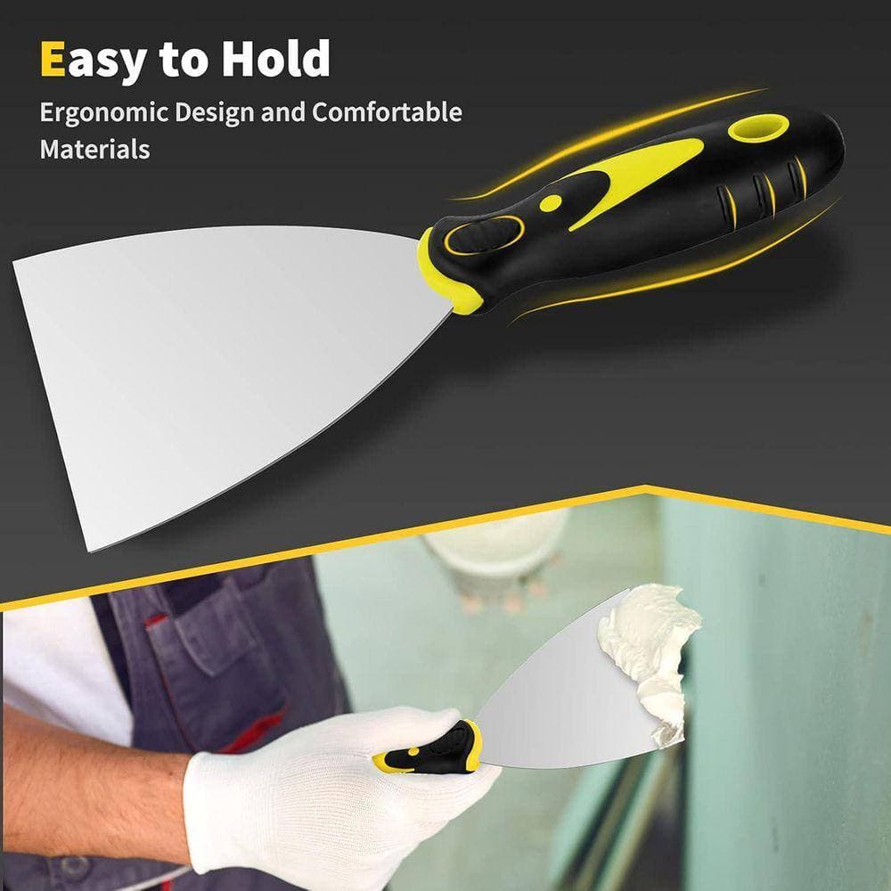 KIWDZFU 2, 3, 4, 5 in. Stainless Steel Joint Taping Knife with Soft Rubber Handle, 4Pcs for Drywall Repair, Wallpaper Removal (3)