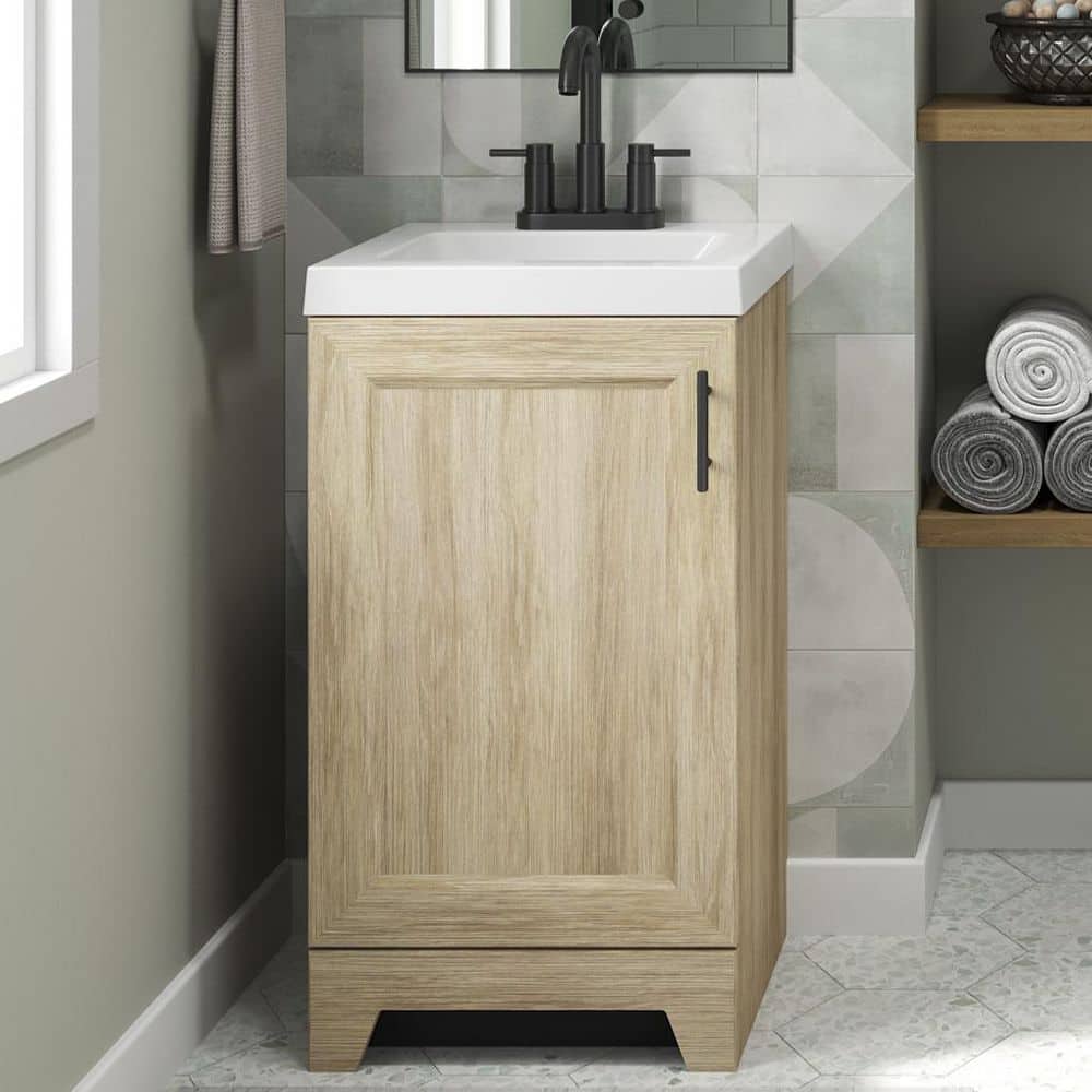 Glacier Bay Brindle 19 in. Single Sink Freestanding Sandstone Bathroom Vanity with White Cultured Marble Top (Assembled) (1)