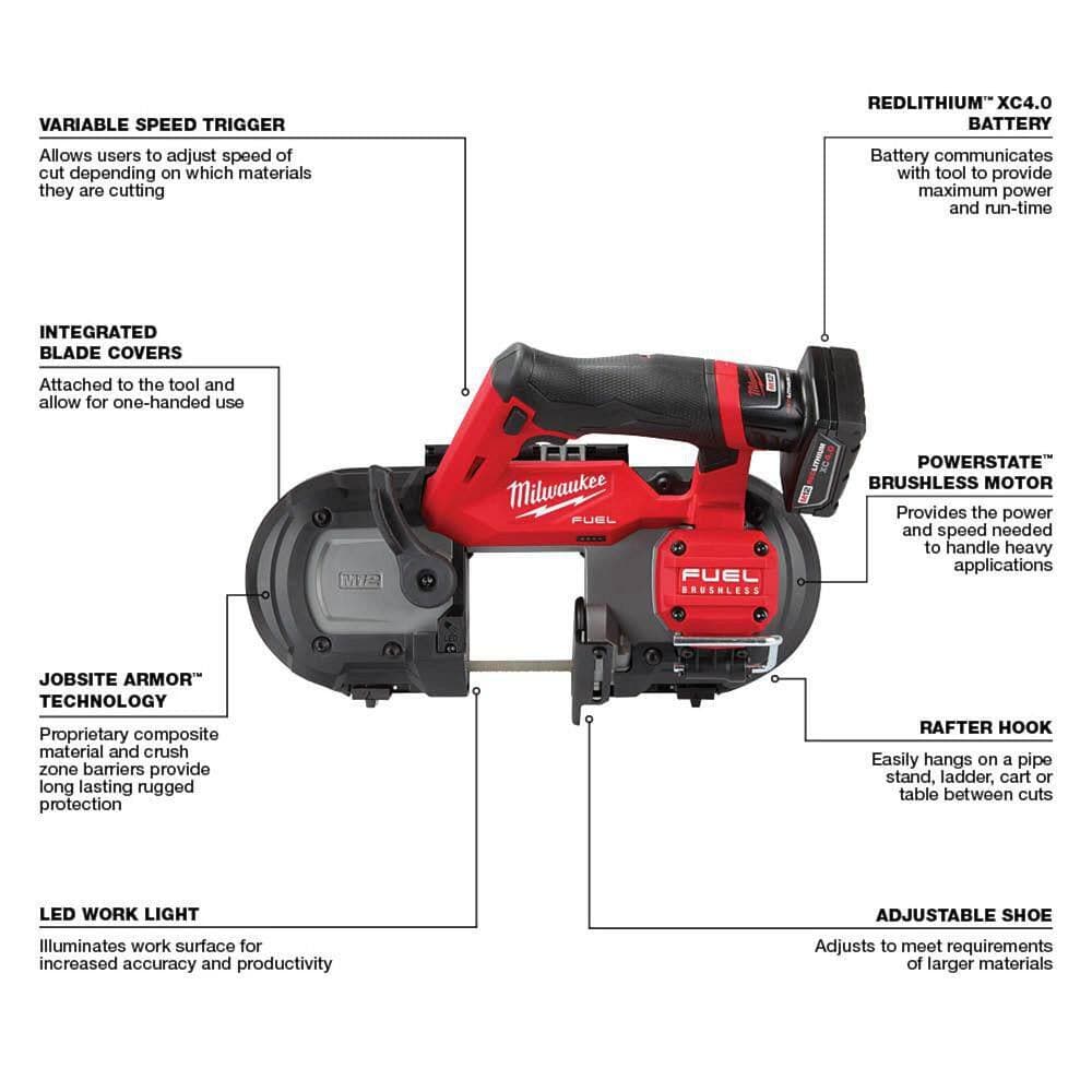 Milwaukee M12 FUEL 12V Lithium-Ion Cordless Compact Band Saw XC Kit with Grease Gun (3)