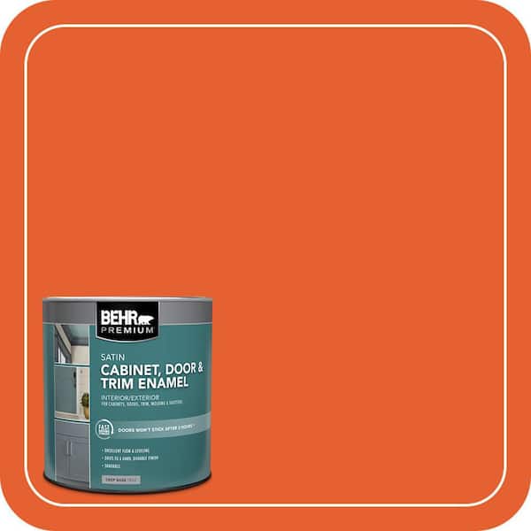 BEHR PREMIUM 1 qt. #S-G-230 Startling Orange Satin Enamel Interior/Exterior Cabinet, Door & Trim Paint (2)