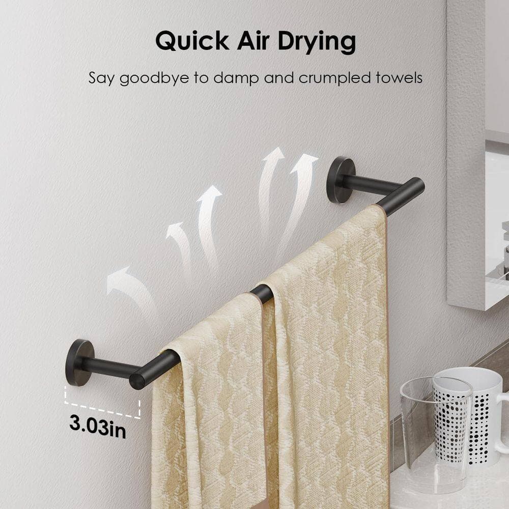 LAIFUCAM 5-Piece Bathroom Hardware Set with Towel Bar, Towel Ring, Toilet Paper Holder, 2 Hooks in Matte Black Mounting Hardware (3)