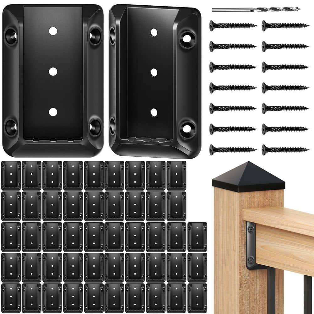 Afoxsos 1.5 in H x .19 in. W 50-Pieces Deck Railing Bracket Connectors for 2 x 4 Wood Post with 350 Screws (1)