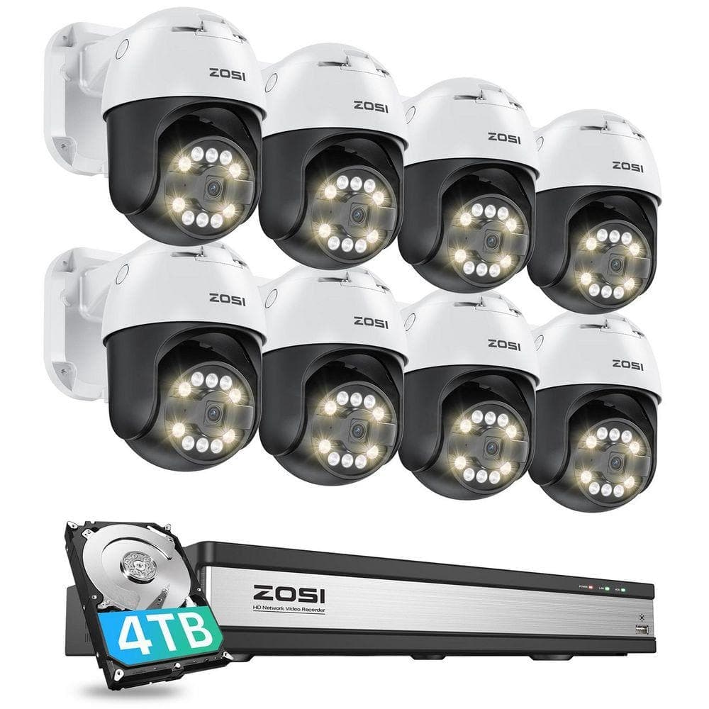 ZOSI 16-Channel 5MP 4K POE 4TB NVR Security Camera System with 8 Wired 355-Degree Pan Tilt Outdoor Cameras, Human Detection