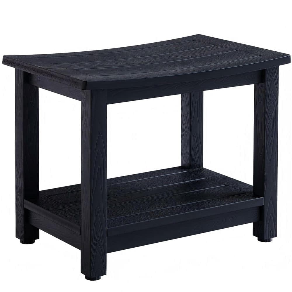 Wudkey Plastic Shower Bench Seat in Black, Waterproof Shower Stool for Shaving Legs, Bathroom Chair Seat with Ajustable Feet (1)