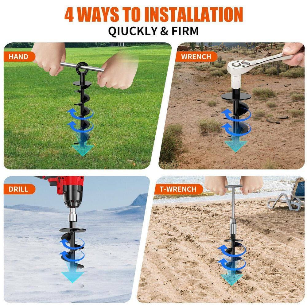 NVNOO Heavy Duty Spiral Trampoline Anchors with Nut and Tool Swing Set for Sheds, Carports, Mobile Home, Black (8-Pack) (3)