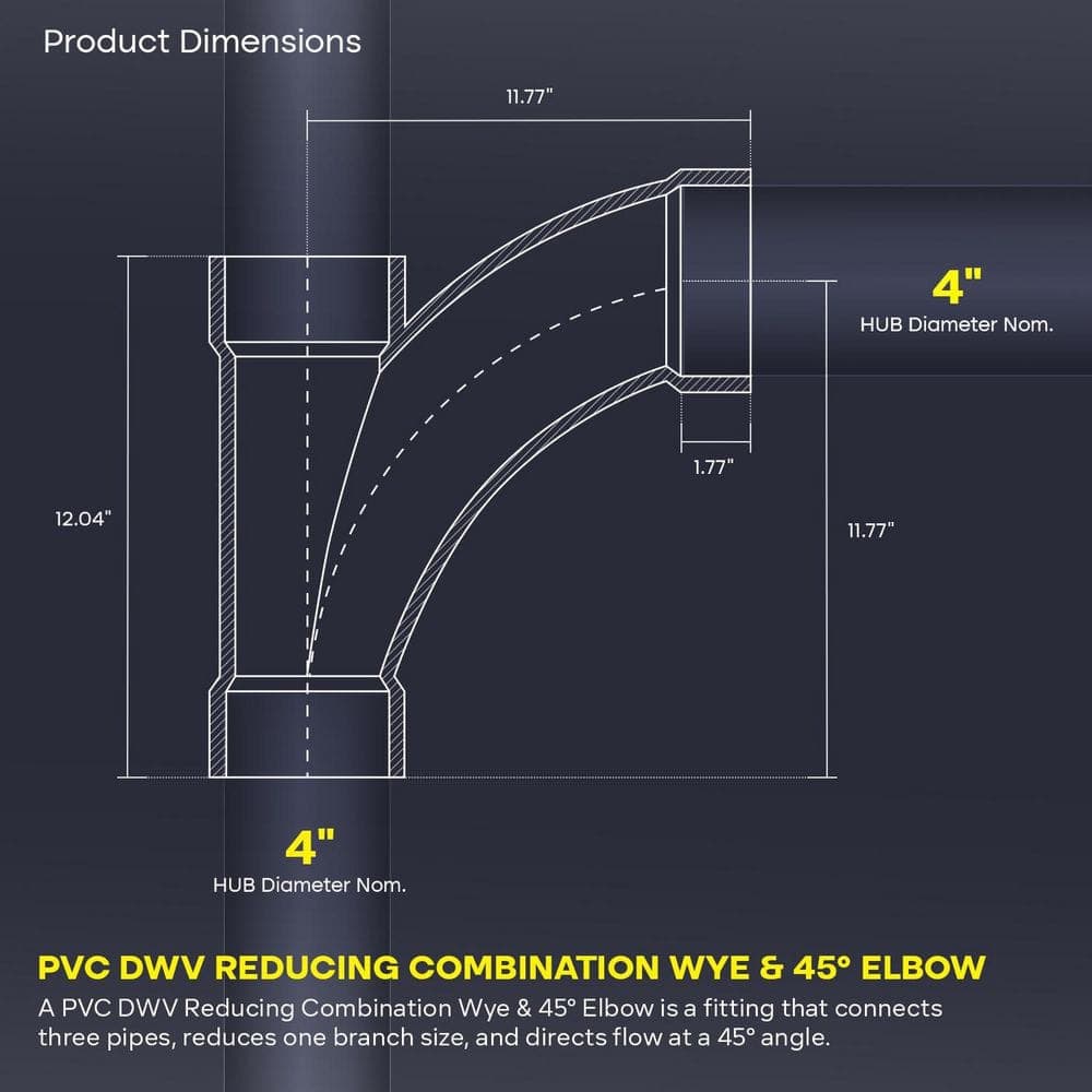 PLUMBFLEX 4 in. PVC DWV Combination Wye & 1/8 Bend 45° Elbow Hub, White Rigid PVC Drain, Waste & Vent Fitting, (8 Pack) (3)