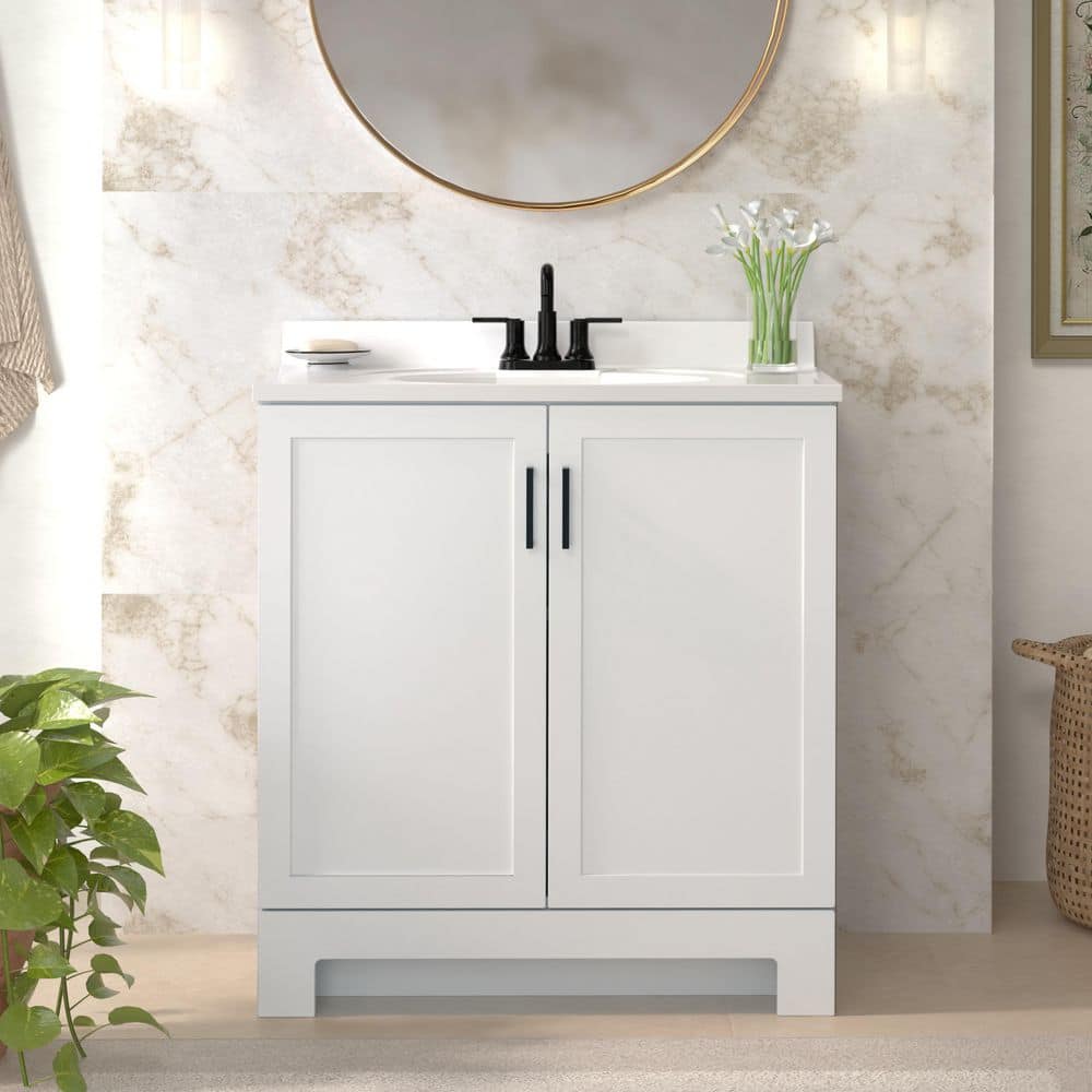 Glacier Bay Oakley 31 in. Single Sink White Freestanding Bath Vanity with White Cultured Marble Top (Assembled) (2)