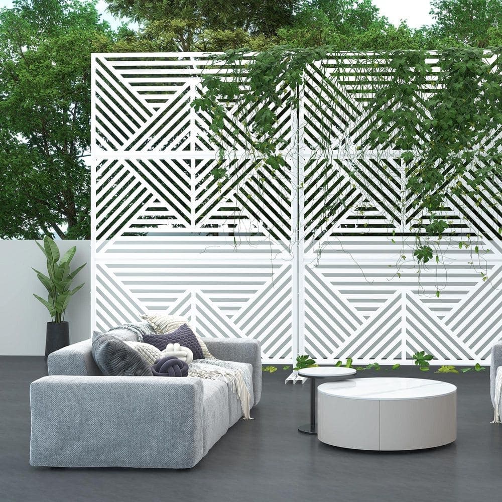 MAYEERTY 1-Piece 72 in. x 47 in. Outdoor White Metal Privacy Panel Screen for Patio, Mountain Pattern (3)